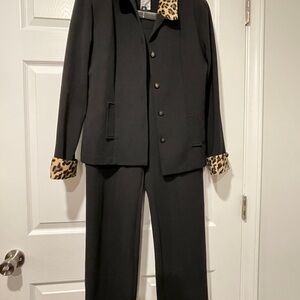 Dressbarn Black Pant Suit with Leopard Accents
